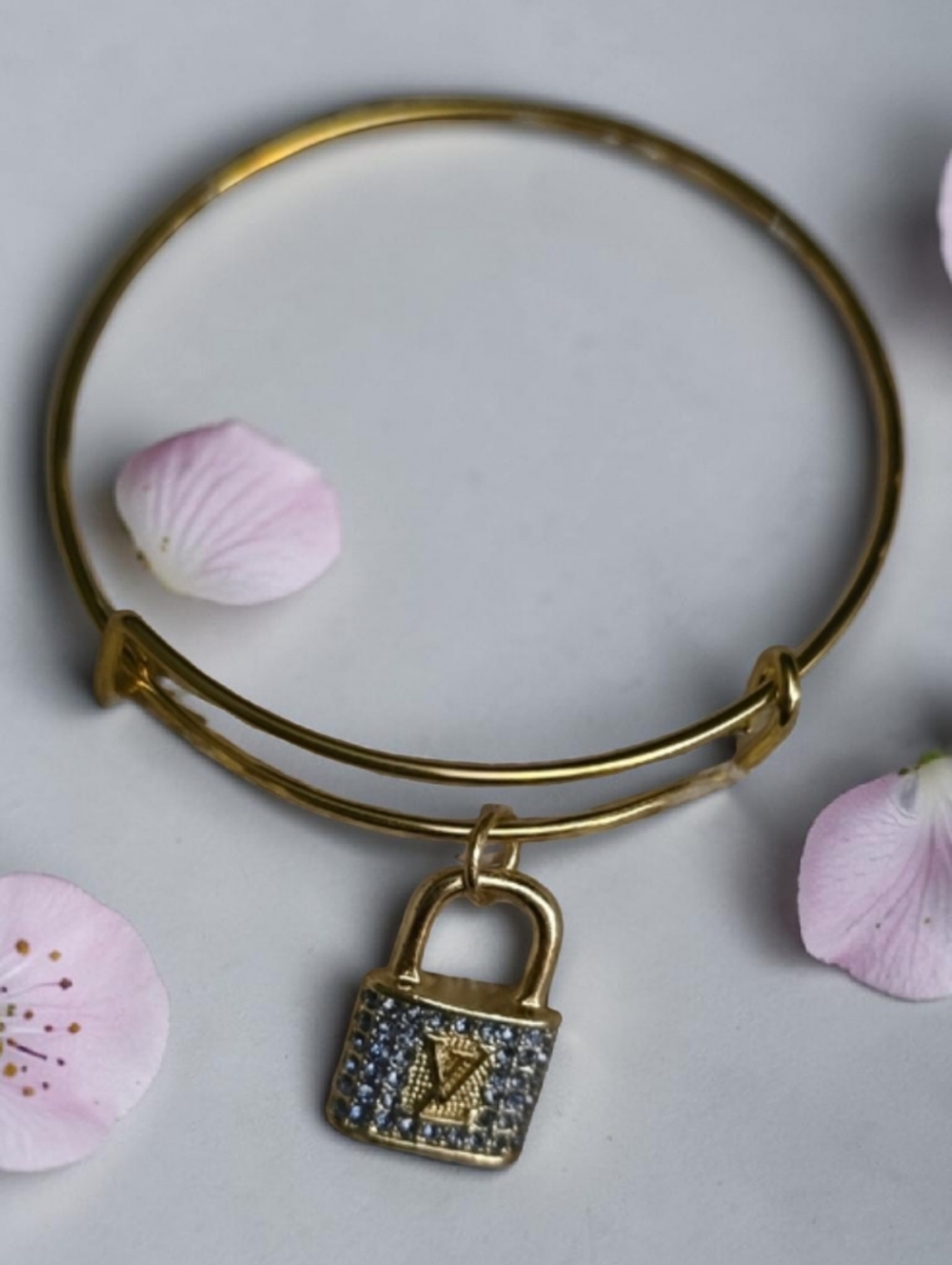 Gold-Tone Padlock Charm Bangle Bracelet - Designer-Inspired